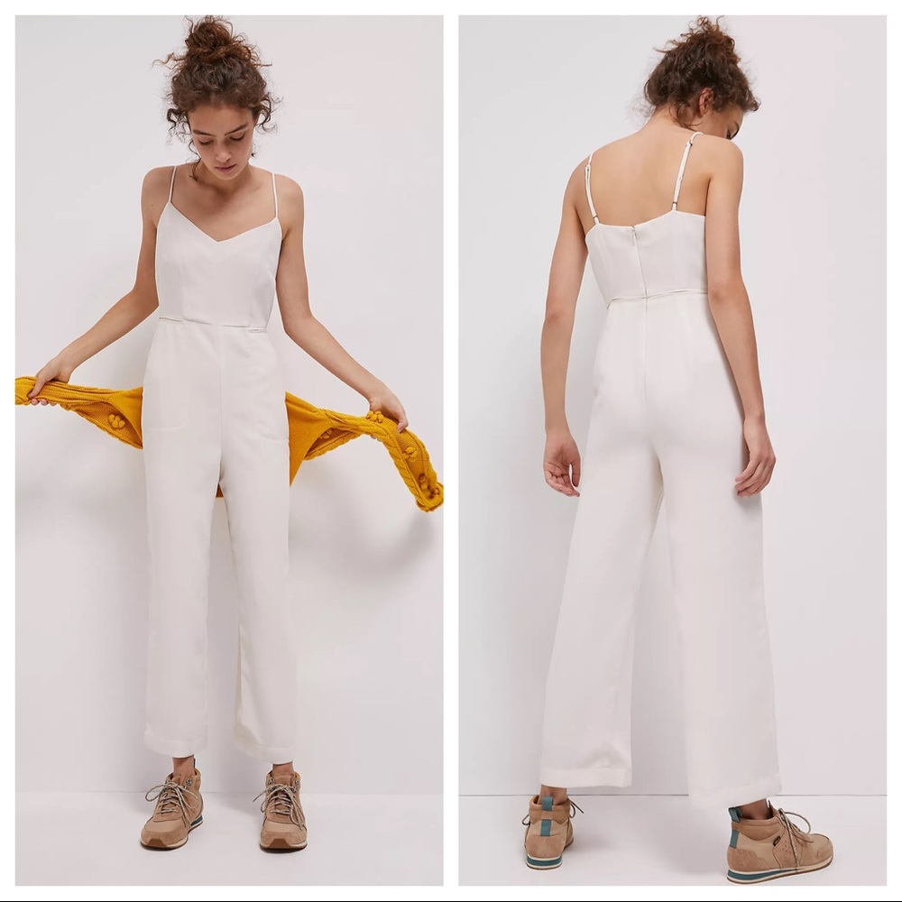 Anthropologie Maeve Ivory Cream White Magdalena Jumpsuit NEW